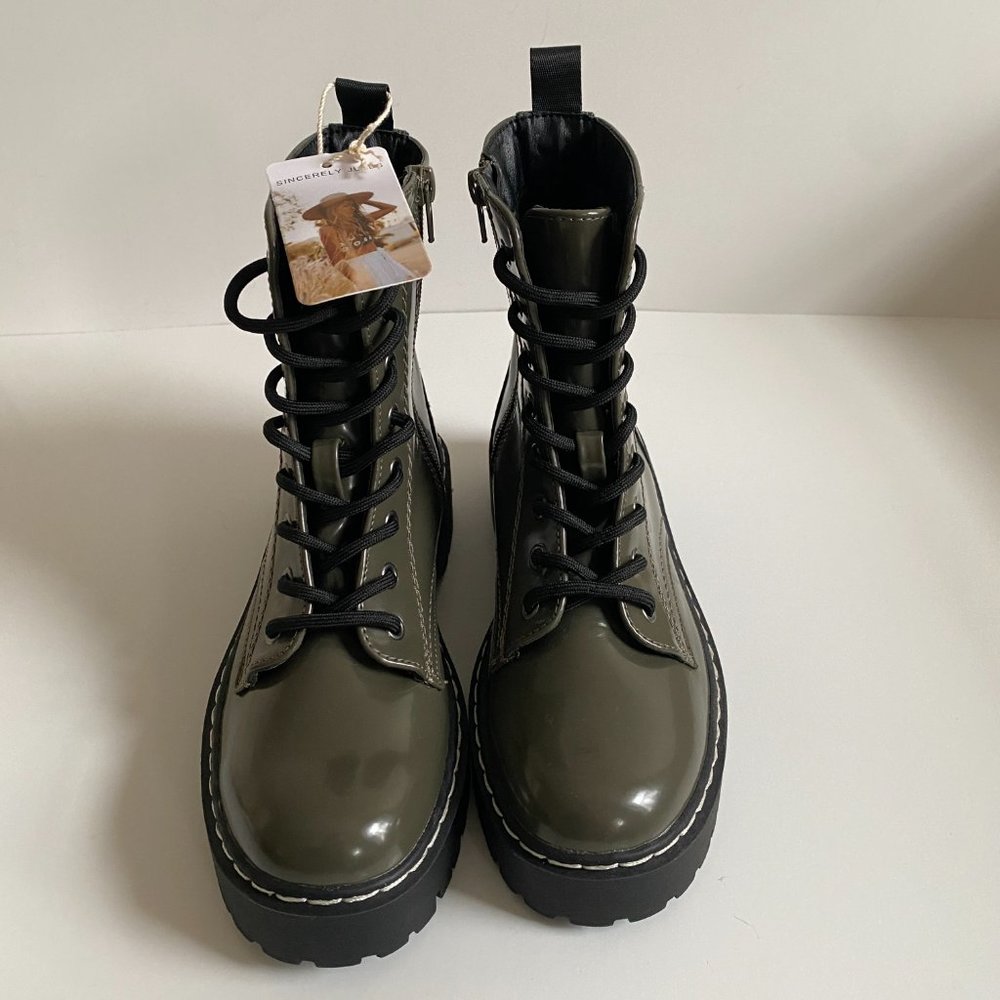 Sincerely Jules Harley Vegan Leather Olive Green Combat Boots Size 6.5 P3HA260P - Picture 2 of 11